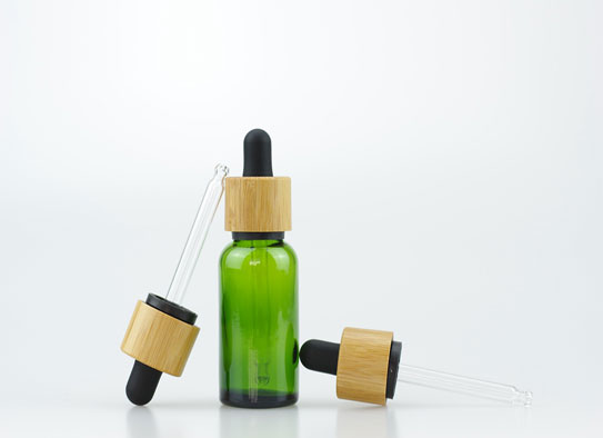 30ml Green Glass Dropper Bottle With 18-415 Bamboo CRC Cap